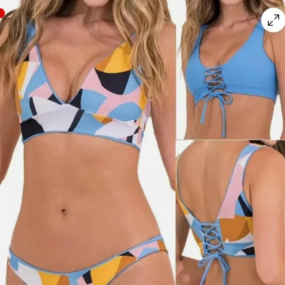 Maaji Stone Blue Allure Reversible Bikini Top & Bottom Swim Size Medium - Picture 1 of 8
